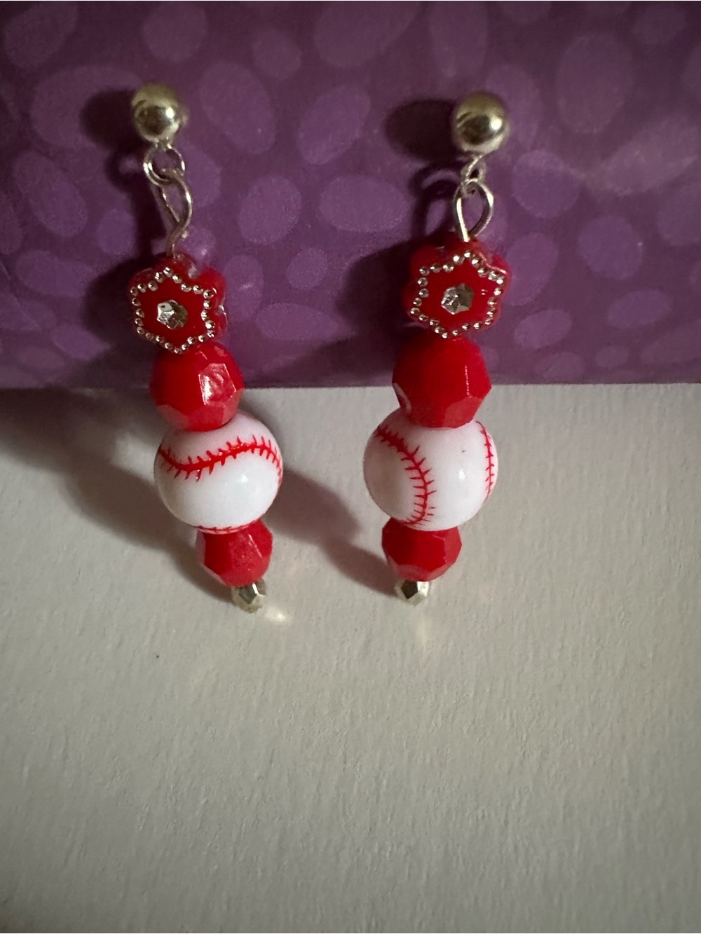 Red Baseball Bead Dangle Earrings - Kids Accessories